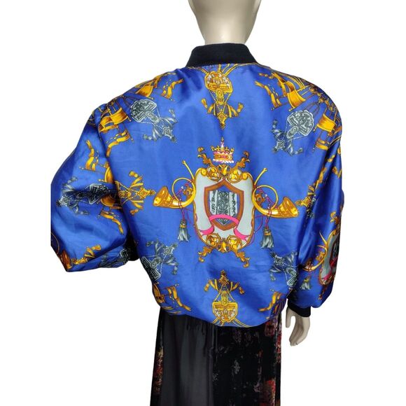 Vintage 80s Baroque Rococo Satin Bomber Jacket Quilted Lining Unisex Adult OSFM - Picture 9 of 12